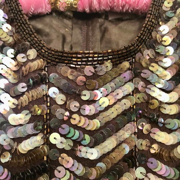 Sequined Silk Tank Top Brown Iridescent Beaded M - Picture 3 of 11
